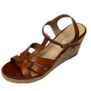 ROCK & CANDY by ZIGI Cognac Leather Espadrilles Platform Wedge Sandals Size 10